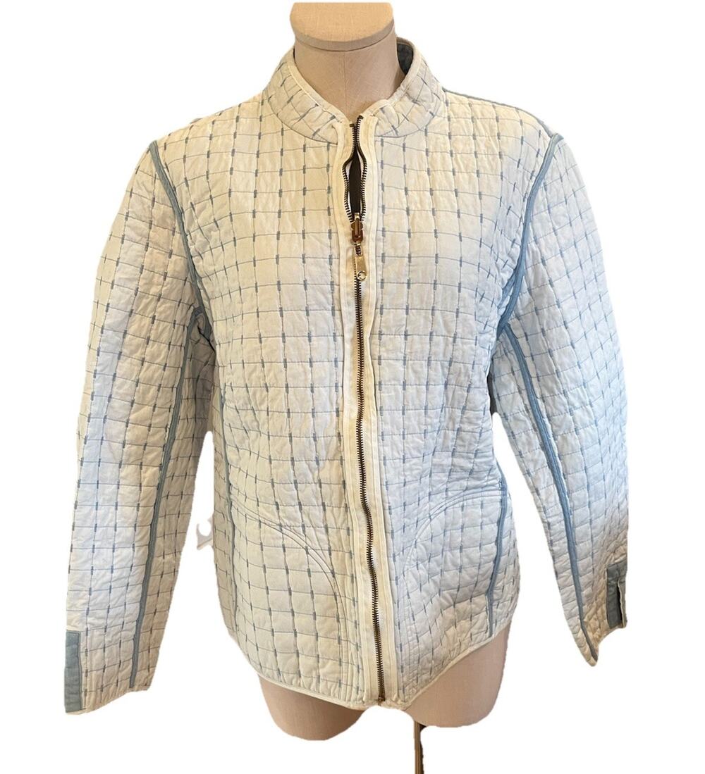 Pendleton Jacket Women XXL White Lt Blue Quilted Full Zip Puffer Reversible VTG